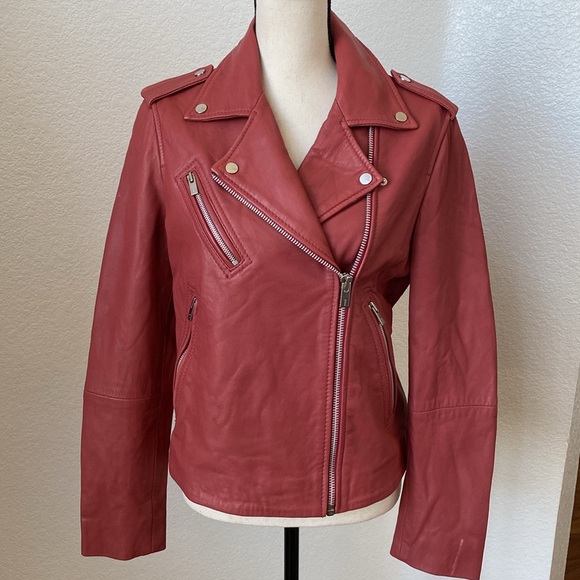 MANGO Women's Leather Biker Moto Jacket Size Medium - Picture 2 of 10